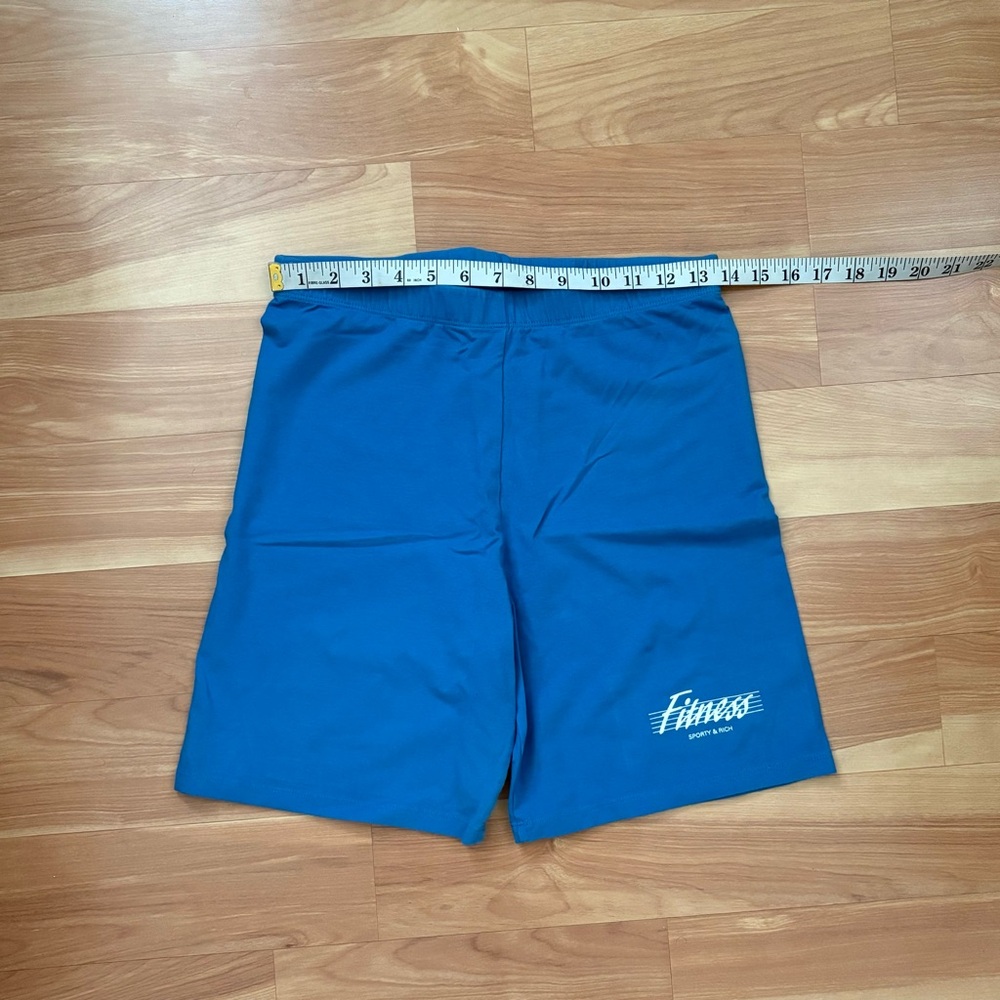 Sporty & Rich 80s Varsity Blue Logo Princess Diana Fitness Biker Shorts Sz L/XL - Picture 4 of 13
